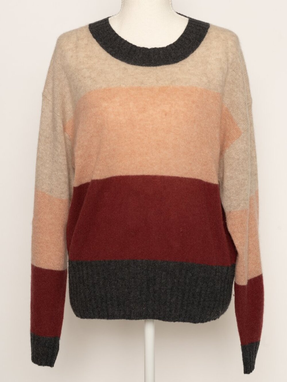 White + Warren 100% Cashmere Lightweight Colorblock Medium Sweater